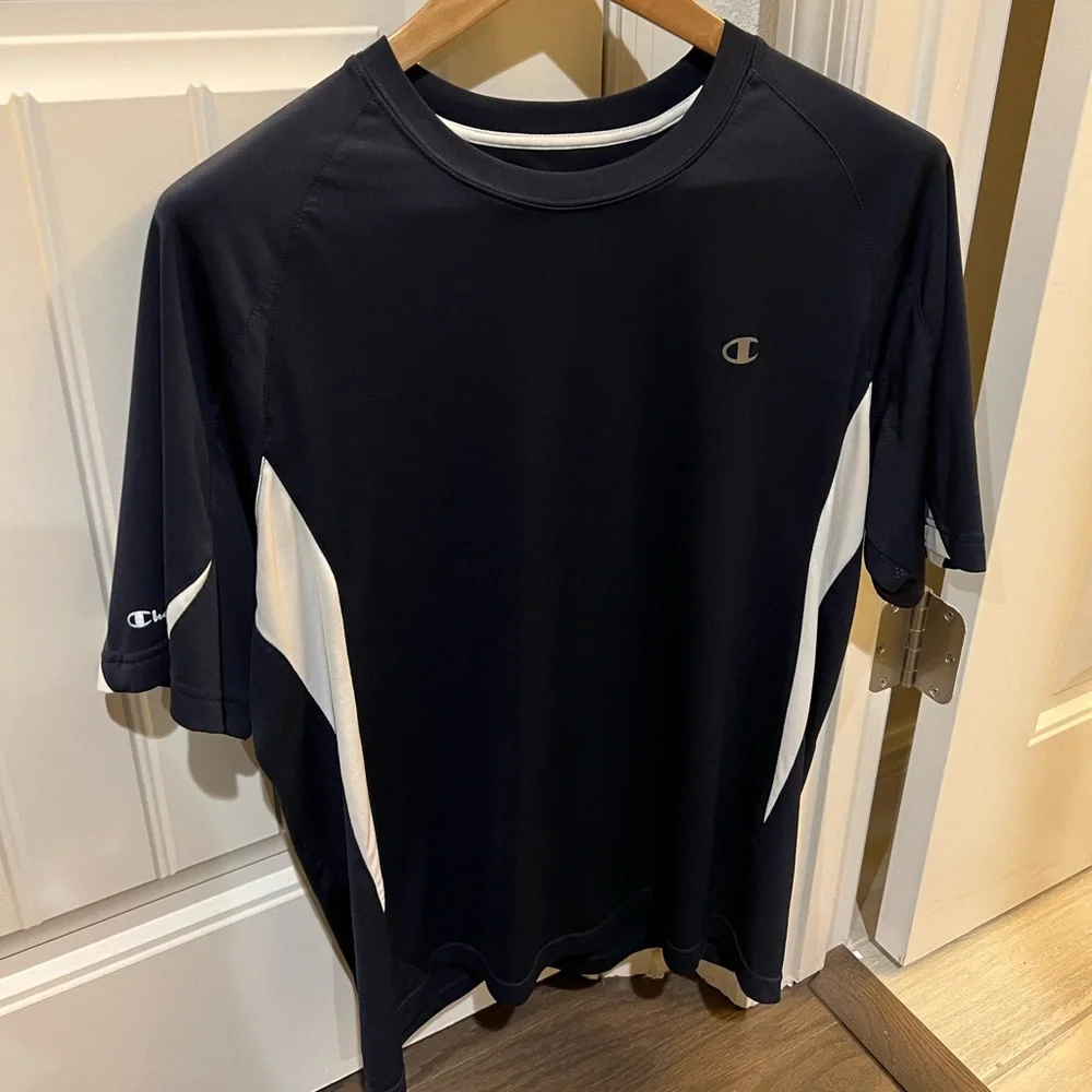 Champion Double Dry Athletic T-Shirt Men's Medium Black White Performance Tee - Picture 2 of 4